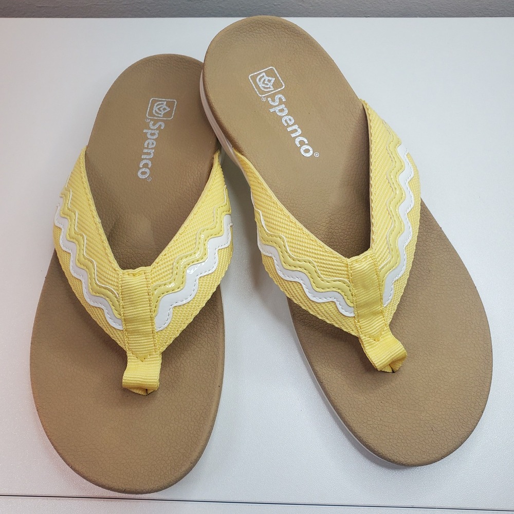Spenco Womens LaPaza Yellow White Orthotic Flip Flop Sandals Size 6B Thong